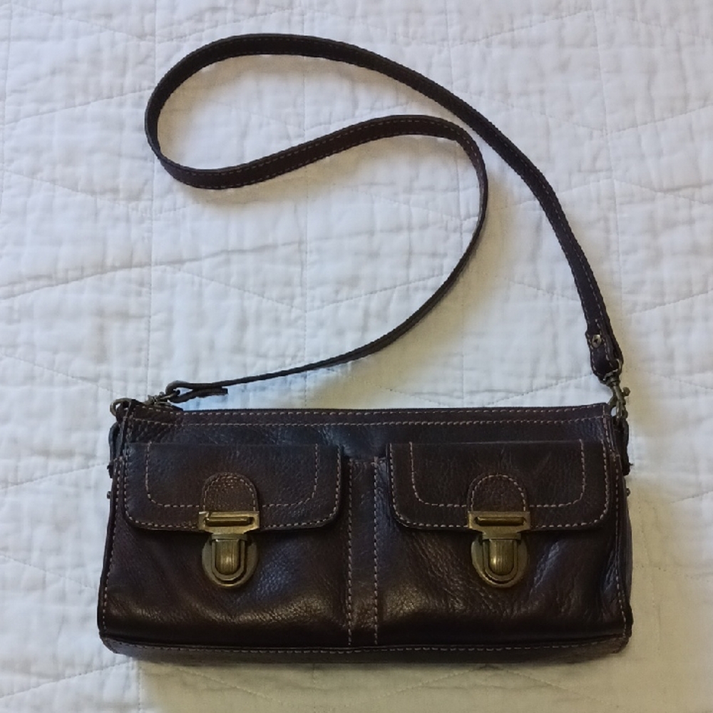 Fossil Dark Brown Leather Crossbody Or Clutch Bag